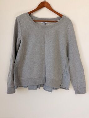 Kensie Gray Crewneck Sweater with Striped Back Panel